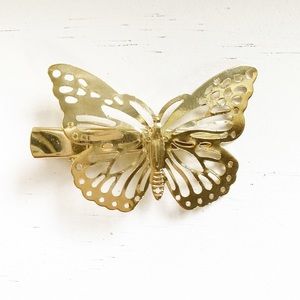 Chic thin gold butterfly filigree hair clip